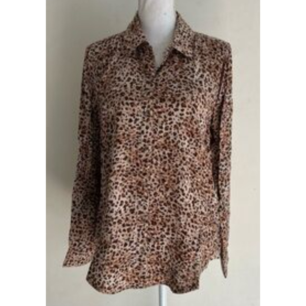 Casa Cabana Shirt Womens 2XL Brown Black Leopard Print Button Front Long Sleeve
